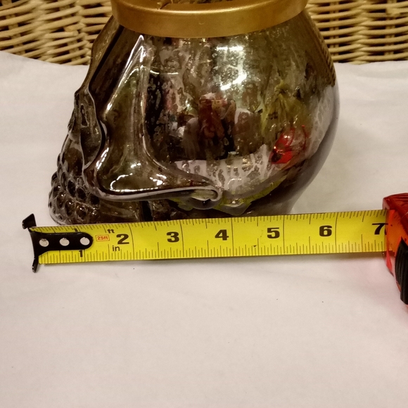 Old East Main Glass Skeleton/SkullHead Candle Holder/Lantern Silver Metallic 8x6 - Picture 3 of 6